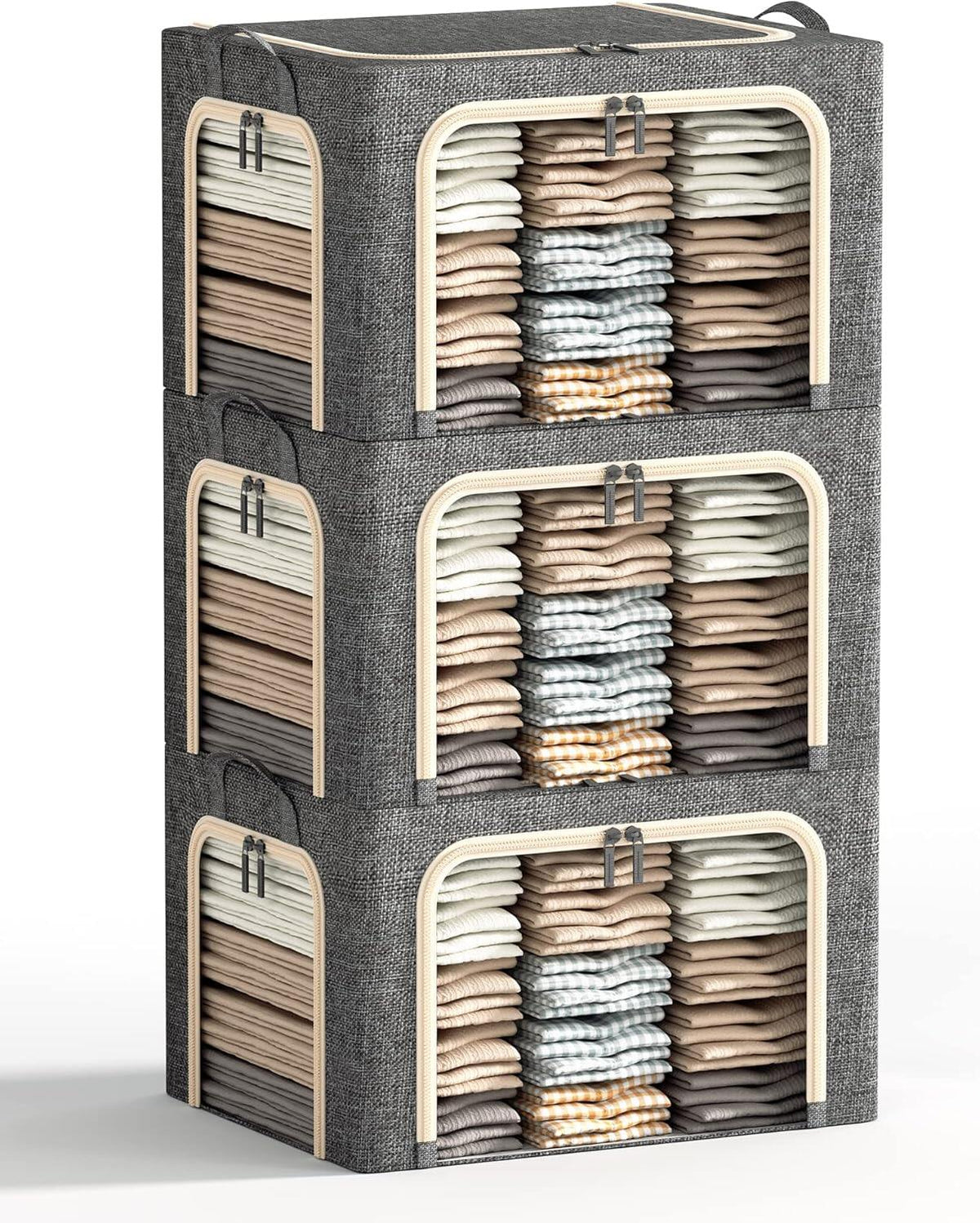3 Openings Clothes Storage Bins with Metal Frame