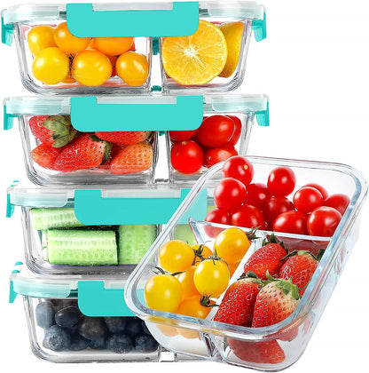 Glass Meal Prep Containers 3 Compartments