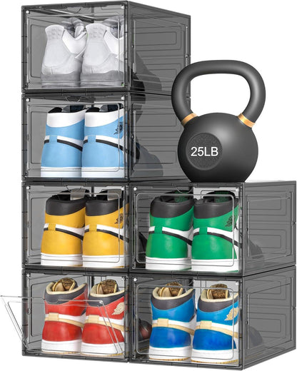 Thicken & Sturdy Clear Plastic Stackable Shoe Organizer Box Closet