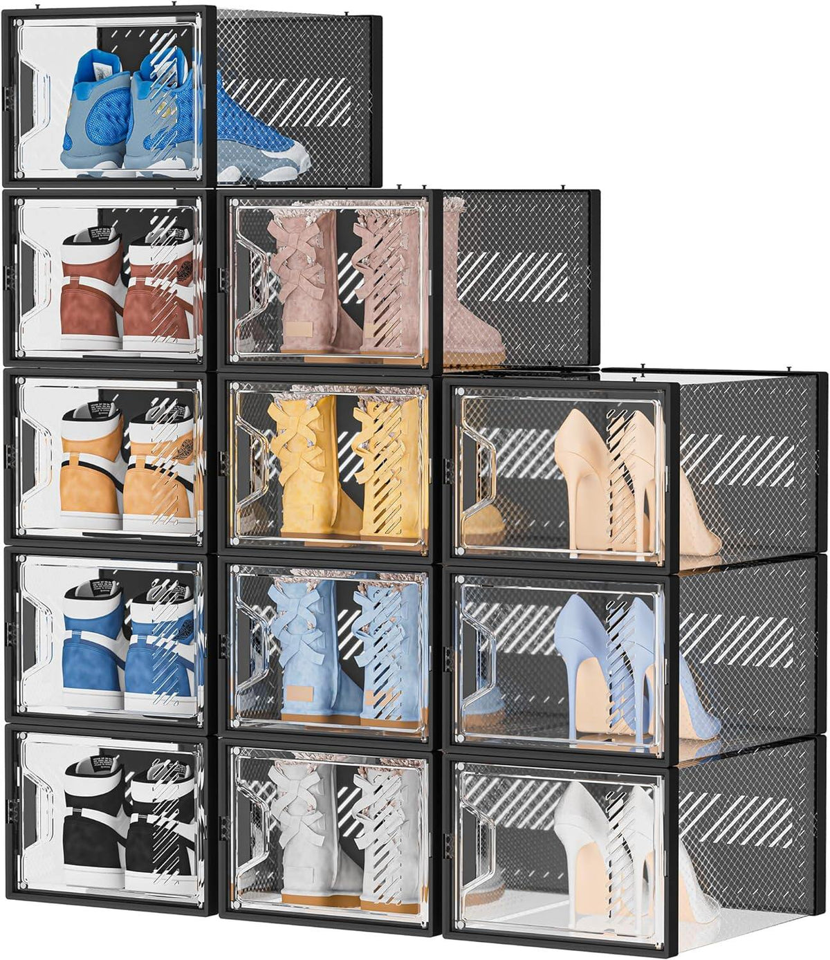 X-Large Shoe Organizer for Closet, Shoe Boxes Clear Plastic Stackable Shoe Storage Boxes