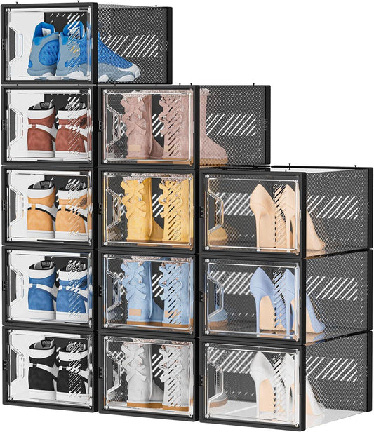 X-Large Shoe Organizer for Closet, Shoe Boxes Clear Plastic Stackable Shoe Storage Boxes