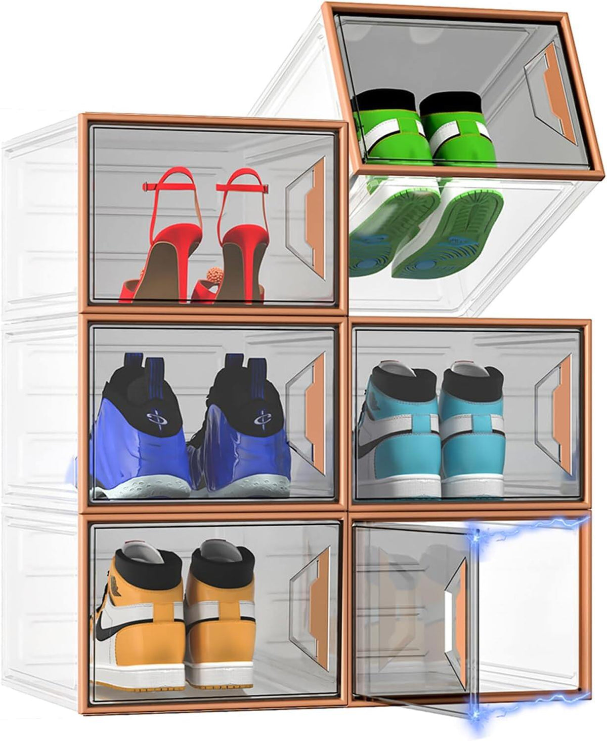 Large Stackable Shoe Boxes - Clear Plastic Shoe Storage Boxes with Magnetic Door