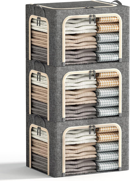 3 Openings Clothes Storage Bins with Metal Frame