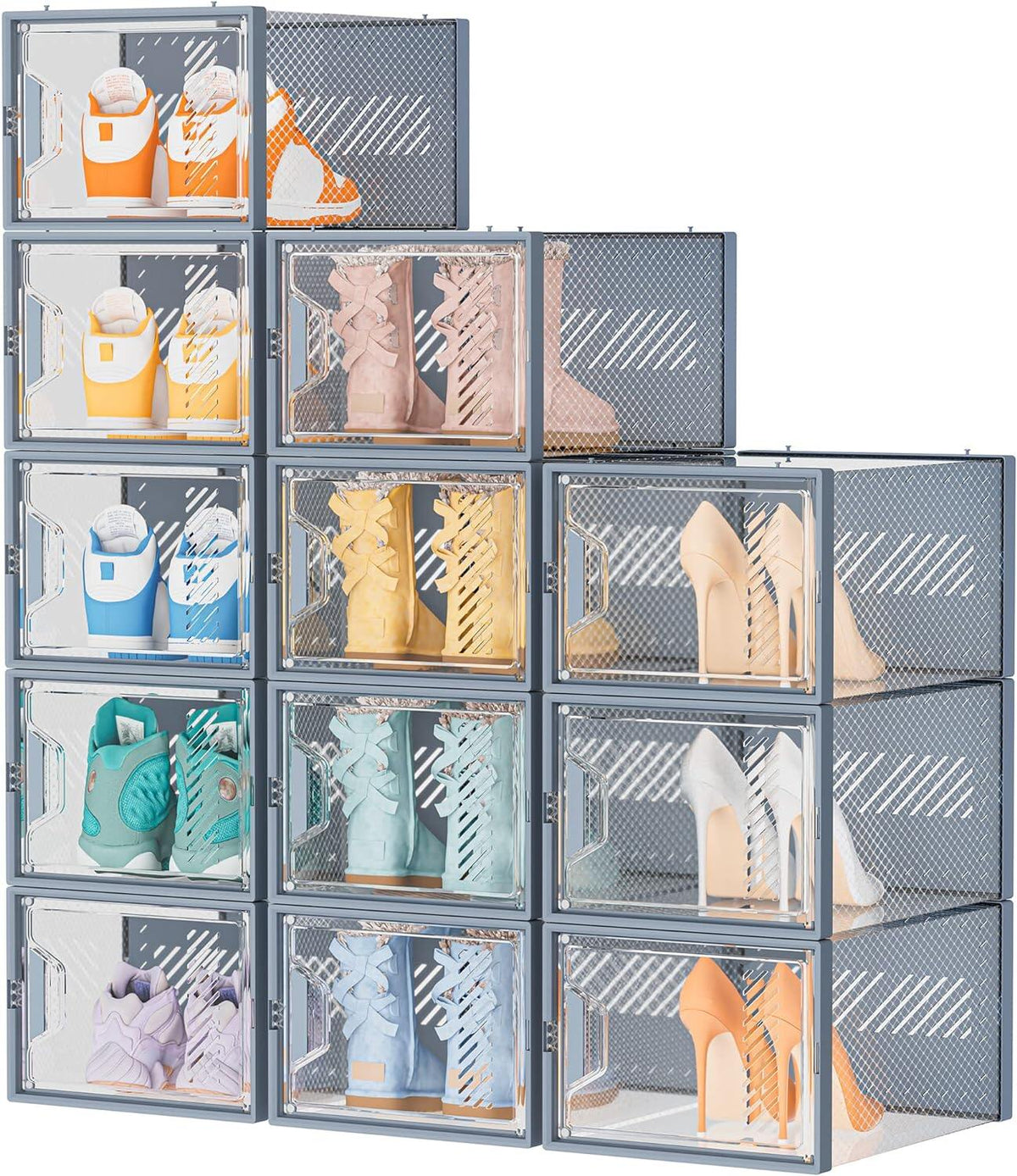 X-Large Shoe Organizer for Closet, Shoe Boxes Clear Plastic Stackable Shoe Storage Boxes