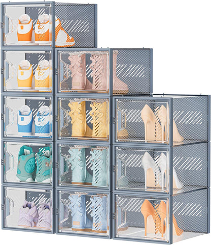 X-Large Shoe Organizer for Closet, Shoe Boxes Clear Plastic Stackable Shoe Storage Boxes