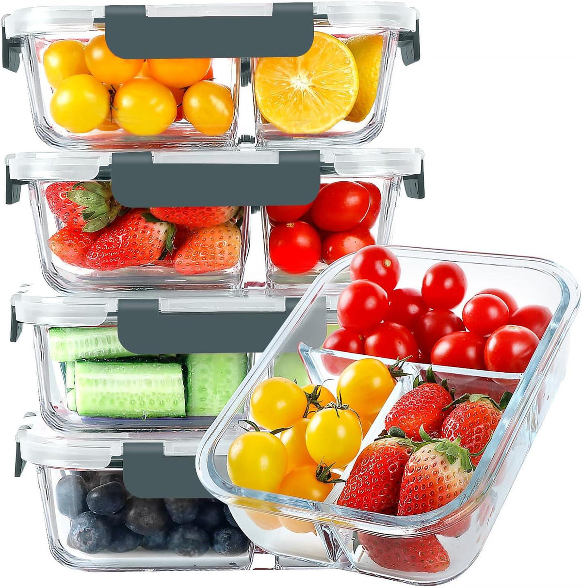 Glass Meal Prep Containers 3 Compartments