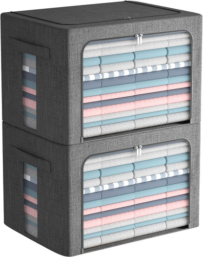 Clothes Storage Bins Stackable Metal Frame Storage Box Foldable Linen Fabric Box Organizer