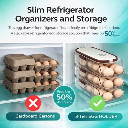 Egg Holder for Fridge with Lid and Handle
