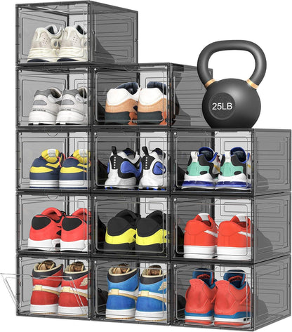 Thicken & Sturdy Clear Plastic Stackable Shoe Organizer Box Closet