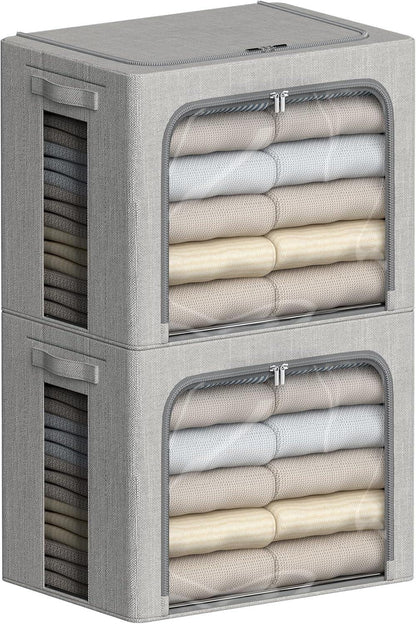 Clothes Storage Bins Stackable Metal Frame Storage Box Foldable Linen Fabric Box Organizer