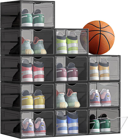 Clear Plastic Shoe Storage, Stackable Sneaker Box, Drop Front Door
