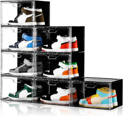 Shoe Boxes Clear Plastic Stackable, Large Shoe Storage Organizer with Lids