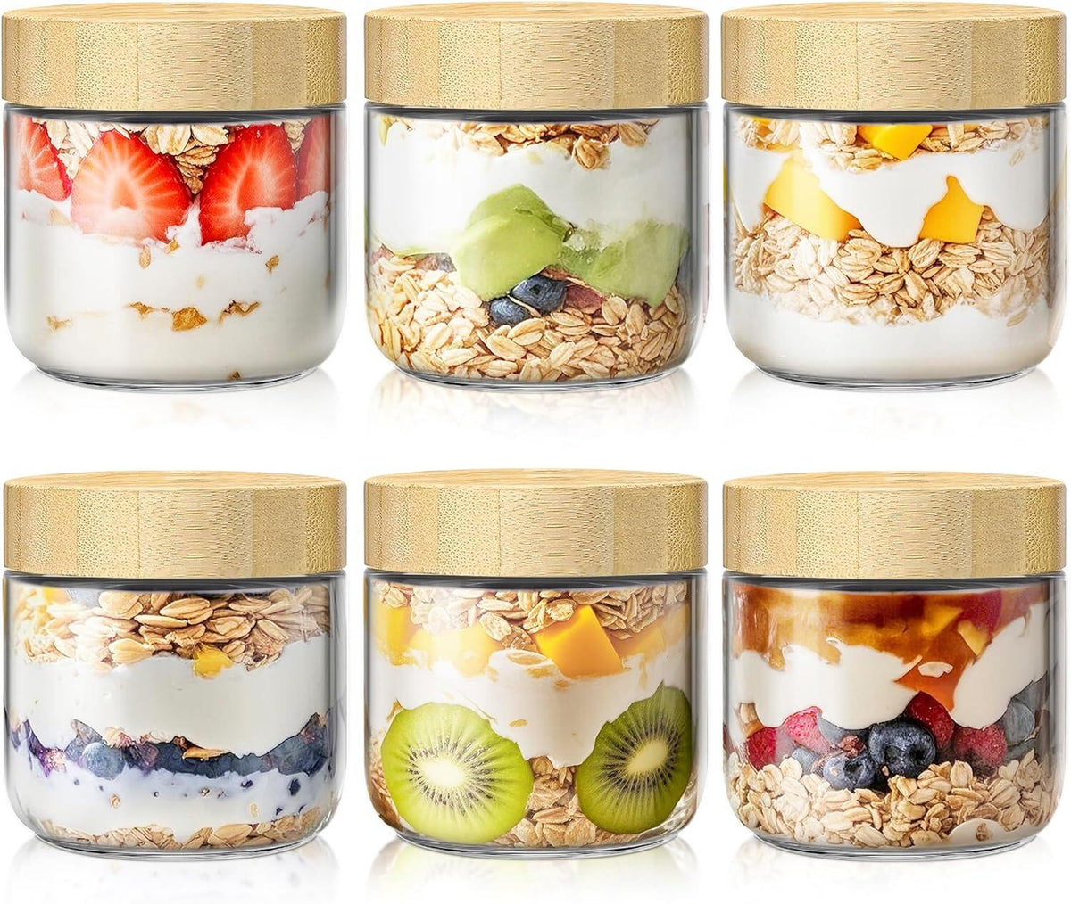 Overnight Oats Containers with Bamboo Lids
