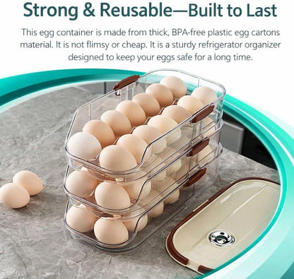Egg Holder for Fridge with Lid and Handle