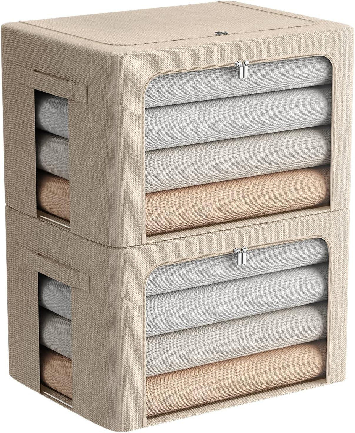Clothes Storage Bins Stackable Metal Frame Storage Box Foldable Linen Fabric Box Organizer