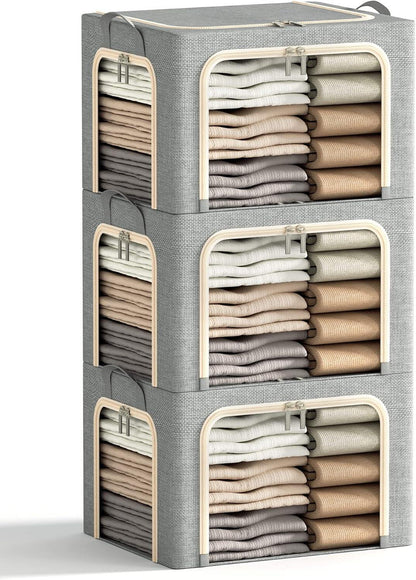 3 Openings Clothes Storage Bins with Metal Frame