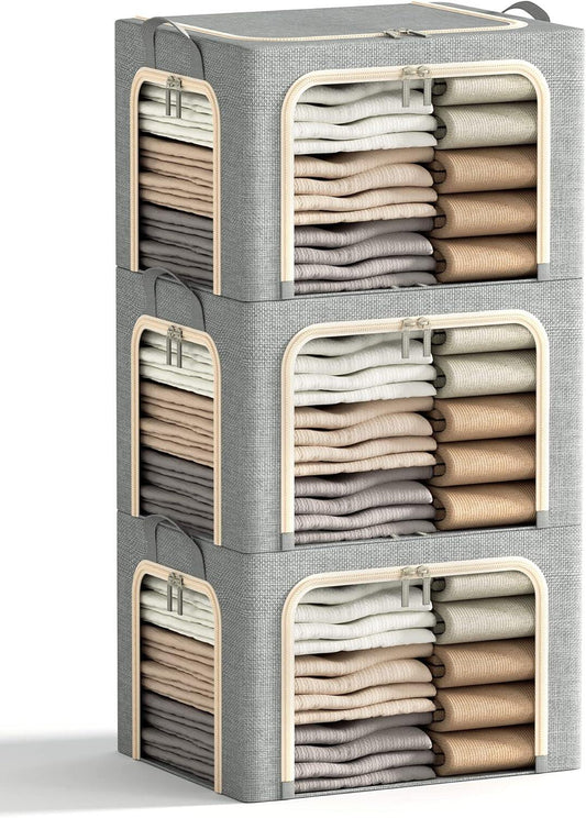 3 Openings Clothes Storage Bins with Metal Frame