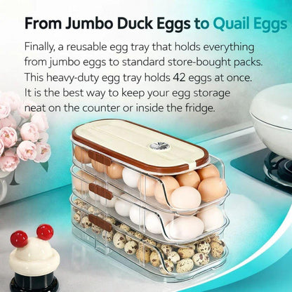 Egg Holder for Fridge with Lid and Handle