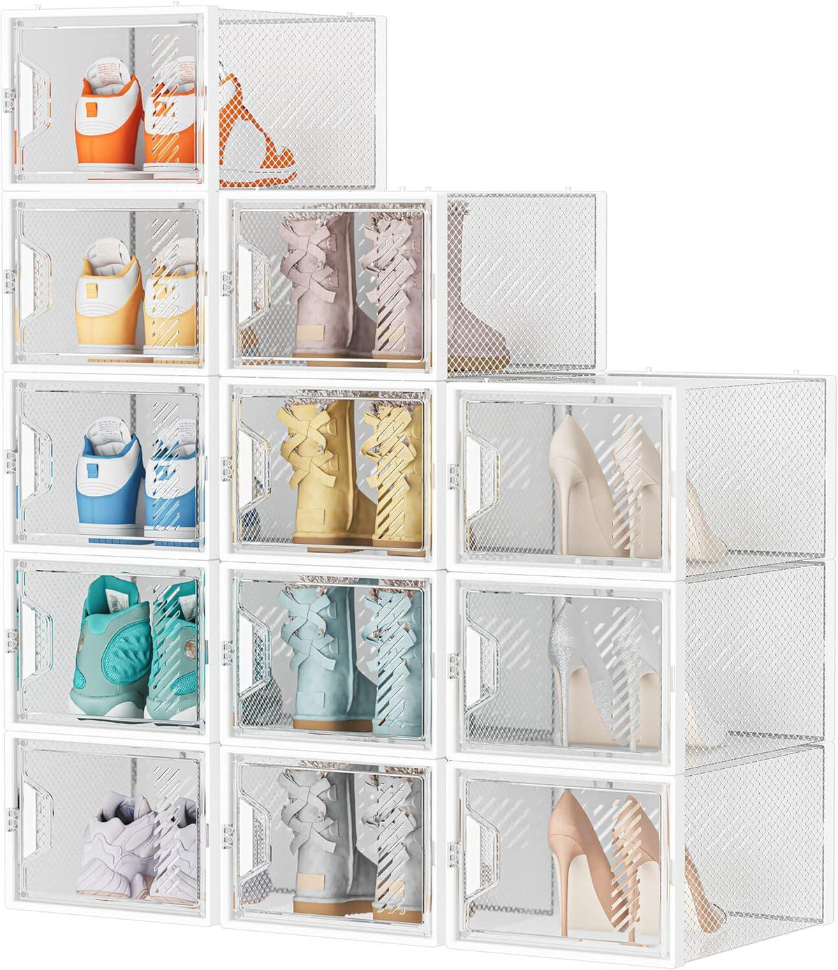 X-Large Shoe Organizer for Closet, Shoe Boxes Clear Plastic Stackable Shoe Storage Boxes
