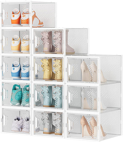 X-Large Shoe Organizer for Closet, Shoe Boxes Clear Plastic Stackable Shoe Storage Boxes