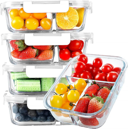 Glass Meal Prep Containers 3 Compartments