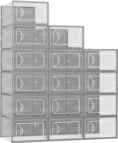 Shoe Storage Box, Clear Plastic Stackable Shoe Organizer