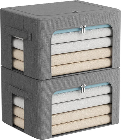 Clothes Storage Bins Stackable Metal Frame Storage Box Foldable Linen Fabric Box Organizer