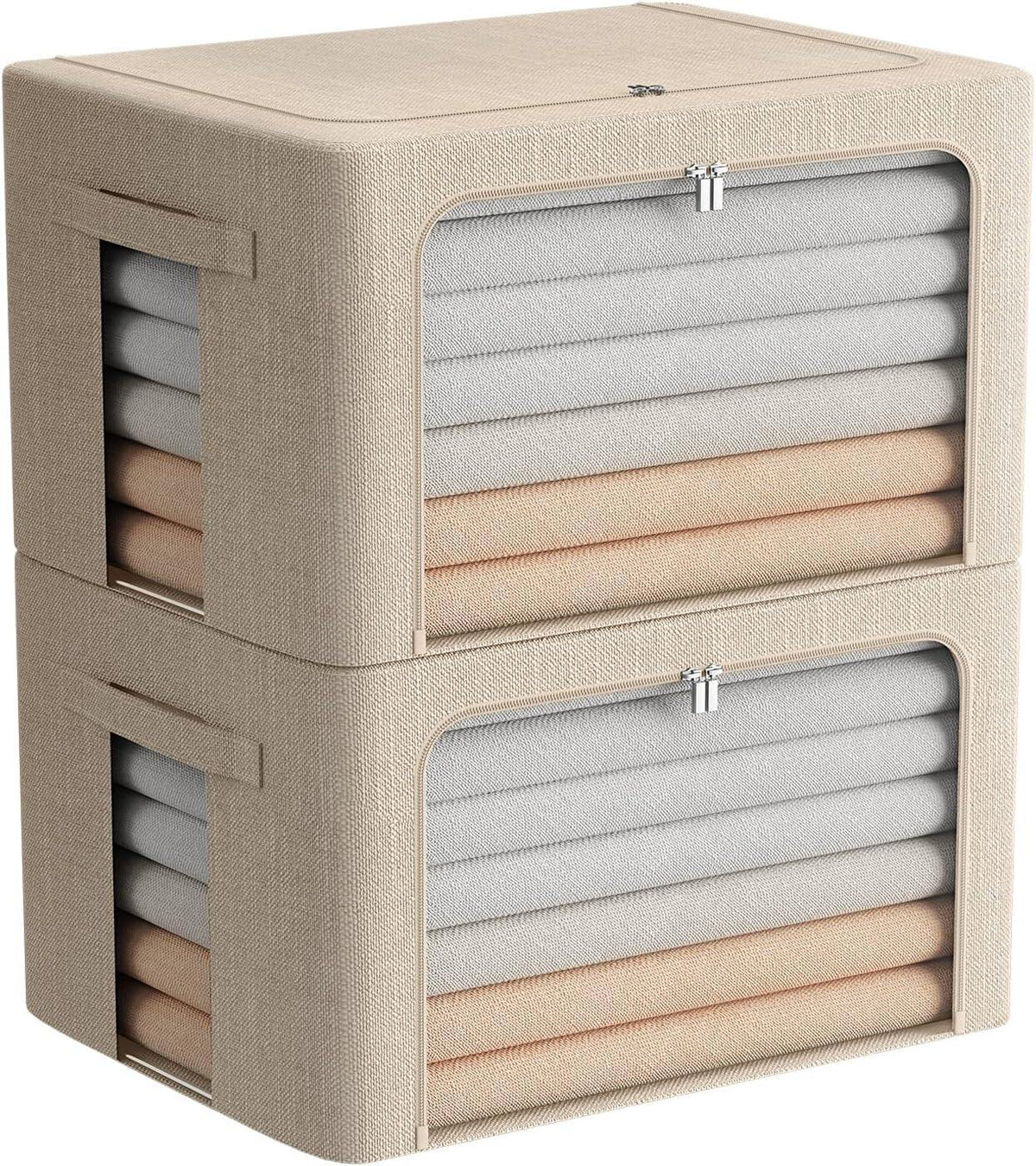 Clothes Storage Bins Stackable Metal Frame Storage Box Foldable Linen Fabric Box Organizer