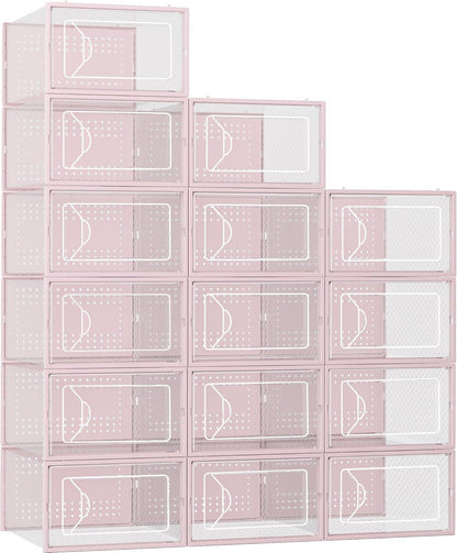 Shoe Storage Box, Clear Plastic Stackable Shoe Organizer