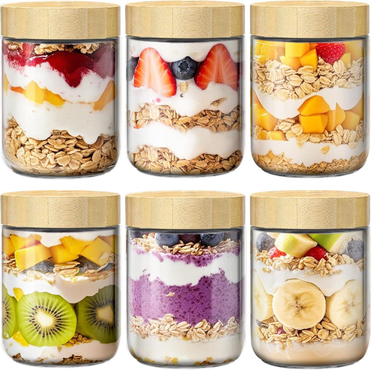 Overnight Oats Containers with Bamboo Lids