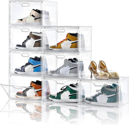 Shoe Boxes Clear Plastic Stackable, Large Shoe Storage Organizer with Lids