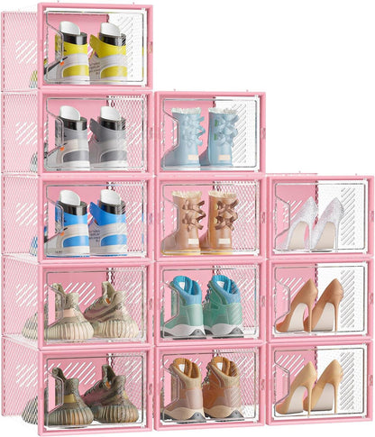 X-Large Shoe Organizer for Closet, Shoe Boxes Clear Plastic Stackable Shoe Storage Boxes