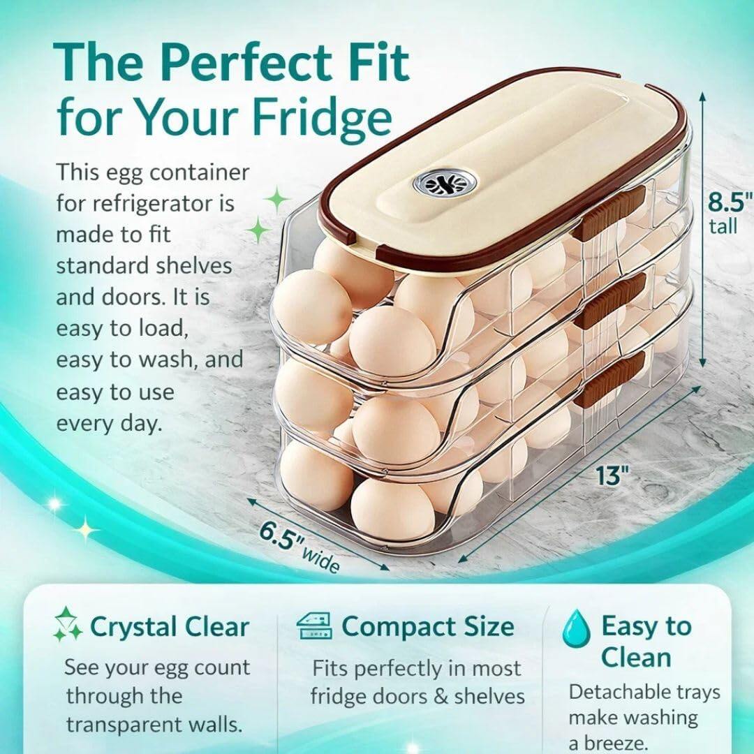 Egg Holder for Fridge with Lid and Handle