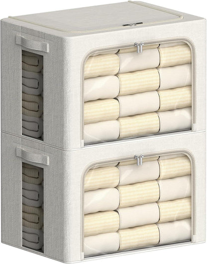 Clothes Storage Bins Stackable Metal Frame Storage Box Foldable Linen Fabric Box Organizer