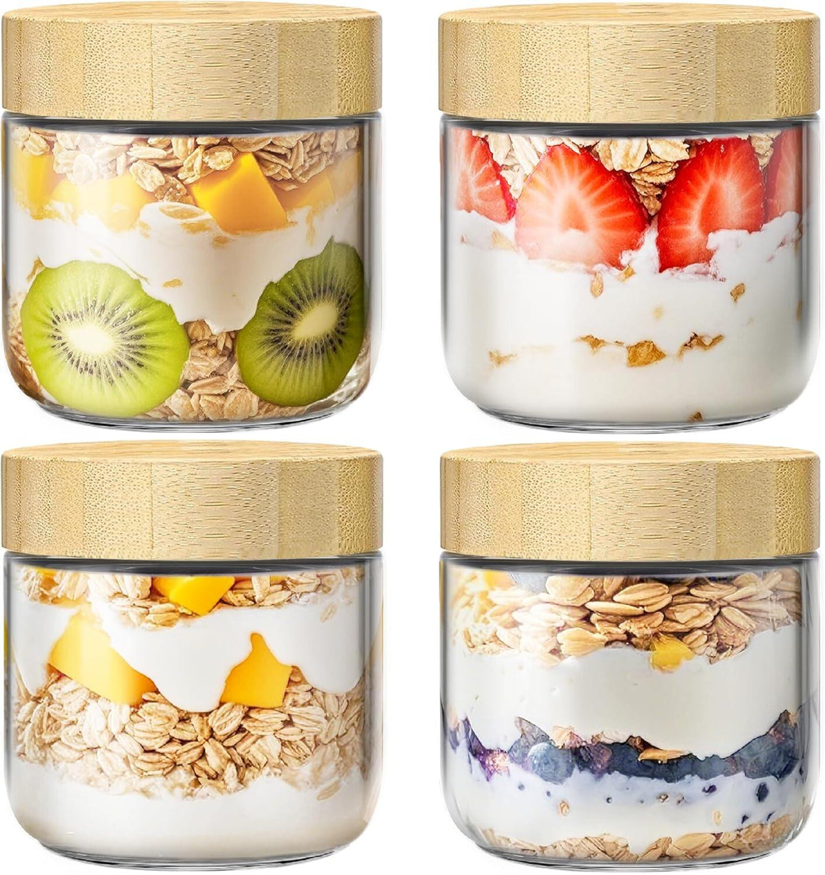 Overnight Oats Containers with Bamboo Lids