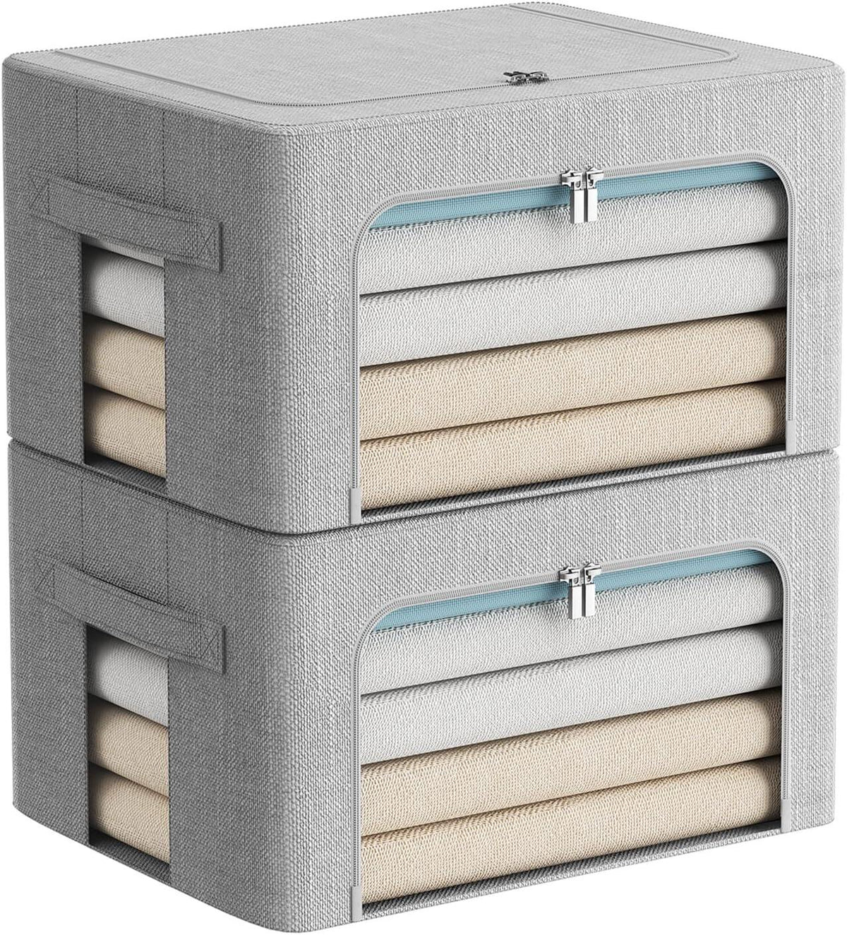 Clothes Storage Bins Stackable Metal Frame Storage Box Foldable Linen Fabric Box Organizer