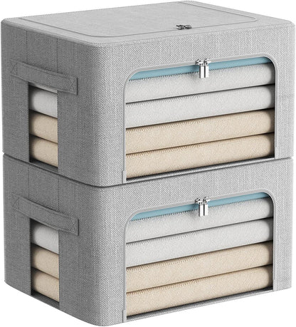 Clothes Storage Bins Stackable Metal Frame Storage Box Foldable Linen Fabric Box Organizer
