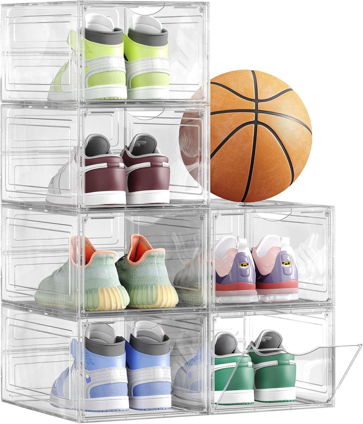 Clear Plastic Shoe Storage, Stackable Sneaker Box, Drop Front Door