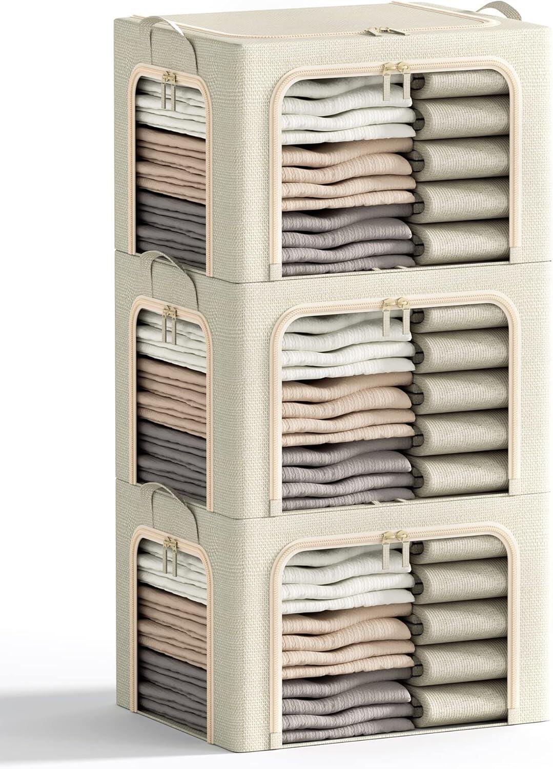 3 Openings Clothes Storage Bins with Metal Frame
