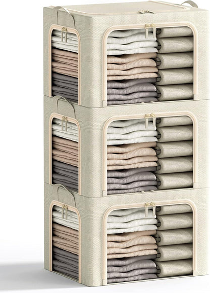 3 Openings Clothes Storage Bins with Metal Frame