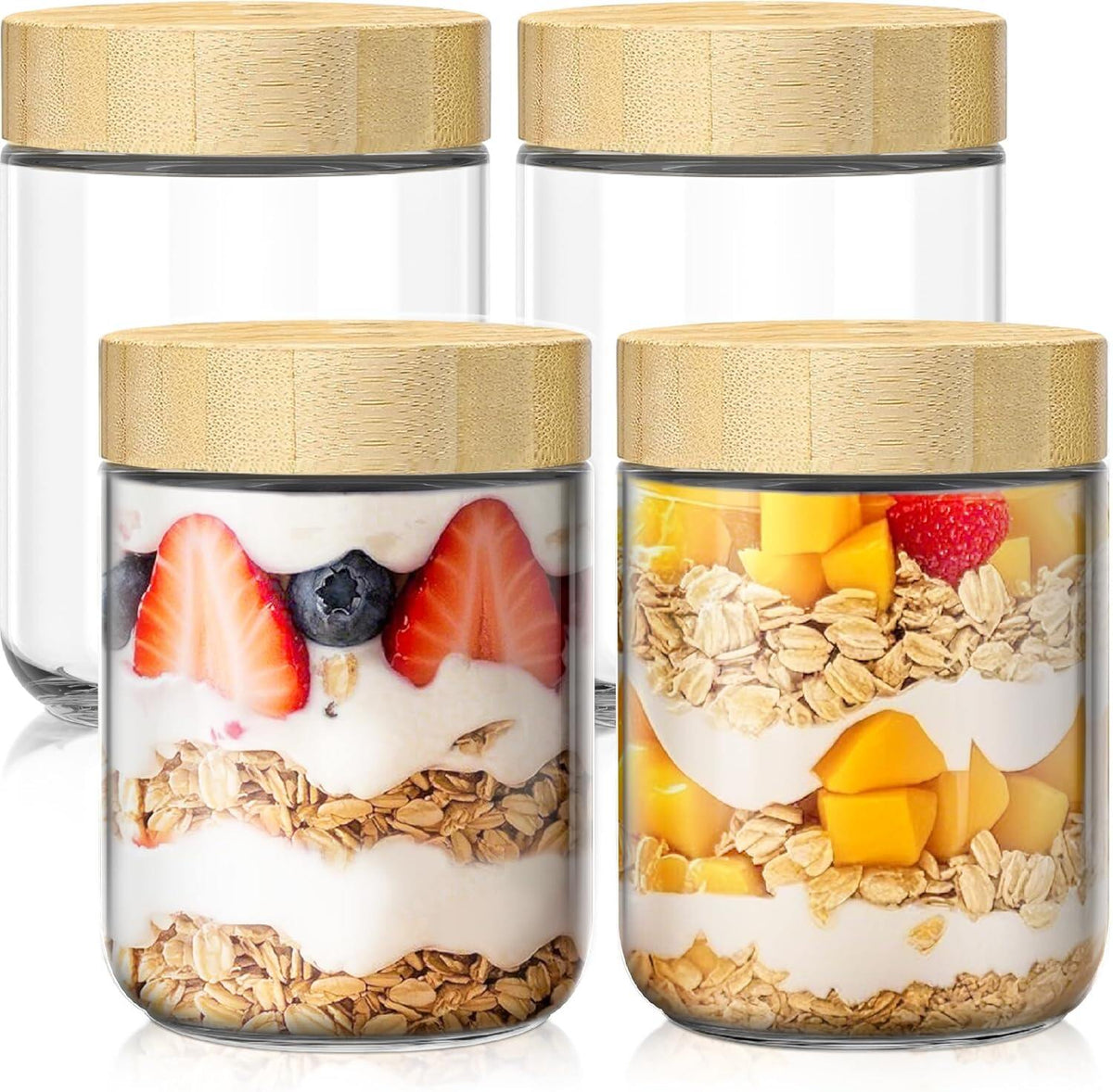 Overnight Oats Containers with Bamboo Lids