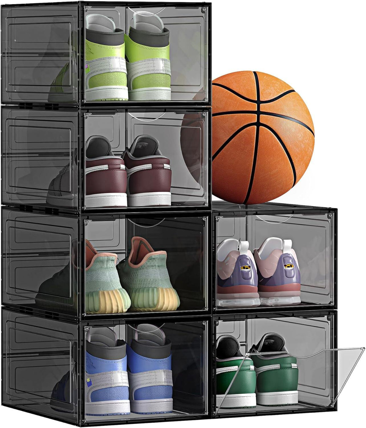 Clear Plastic Shoe Storage, Stackable Sneaker Box, Drop Front Door