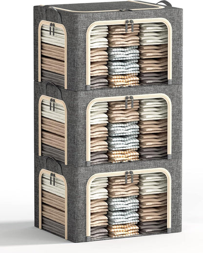 3 Openings Clothes Storage Bins with Metal Frame