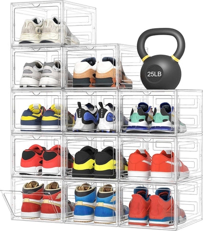 Thicken & Sturdy Clear Plastic Stackable Shoe Organizer Box Closet