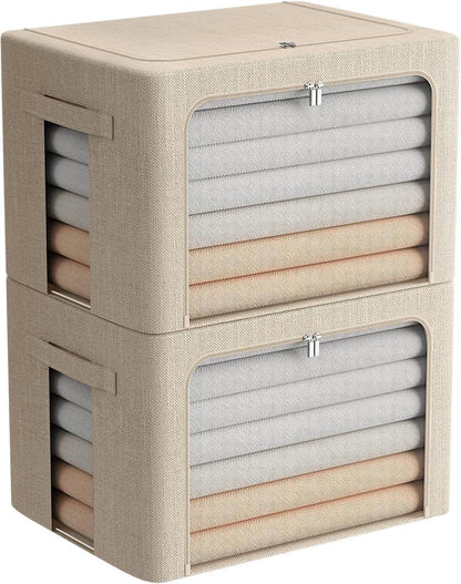 Clothes Storage Bins Stackable Metal Frame Storage Box Foldable Linen Fabric Box Organizer