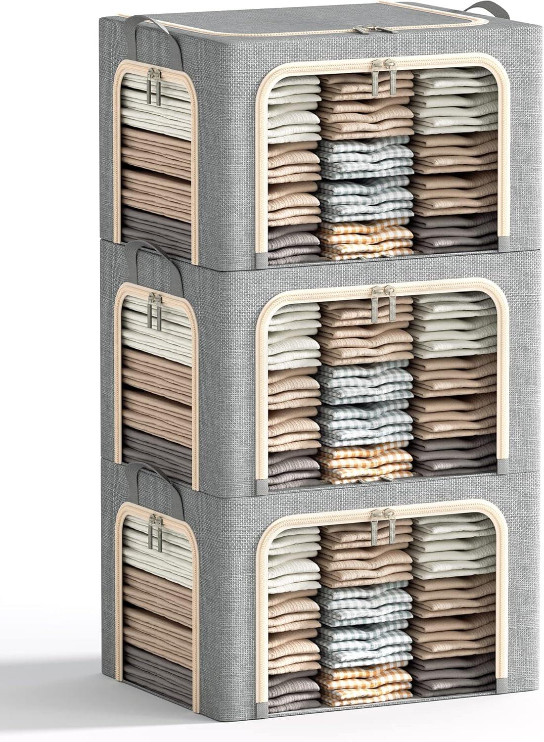 3 Openings Clothes Storage Bins with Metal Frame