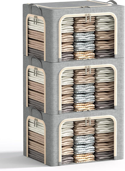 3 Openings Clothes Storage Bins with Metal Frame