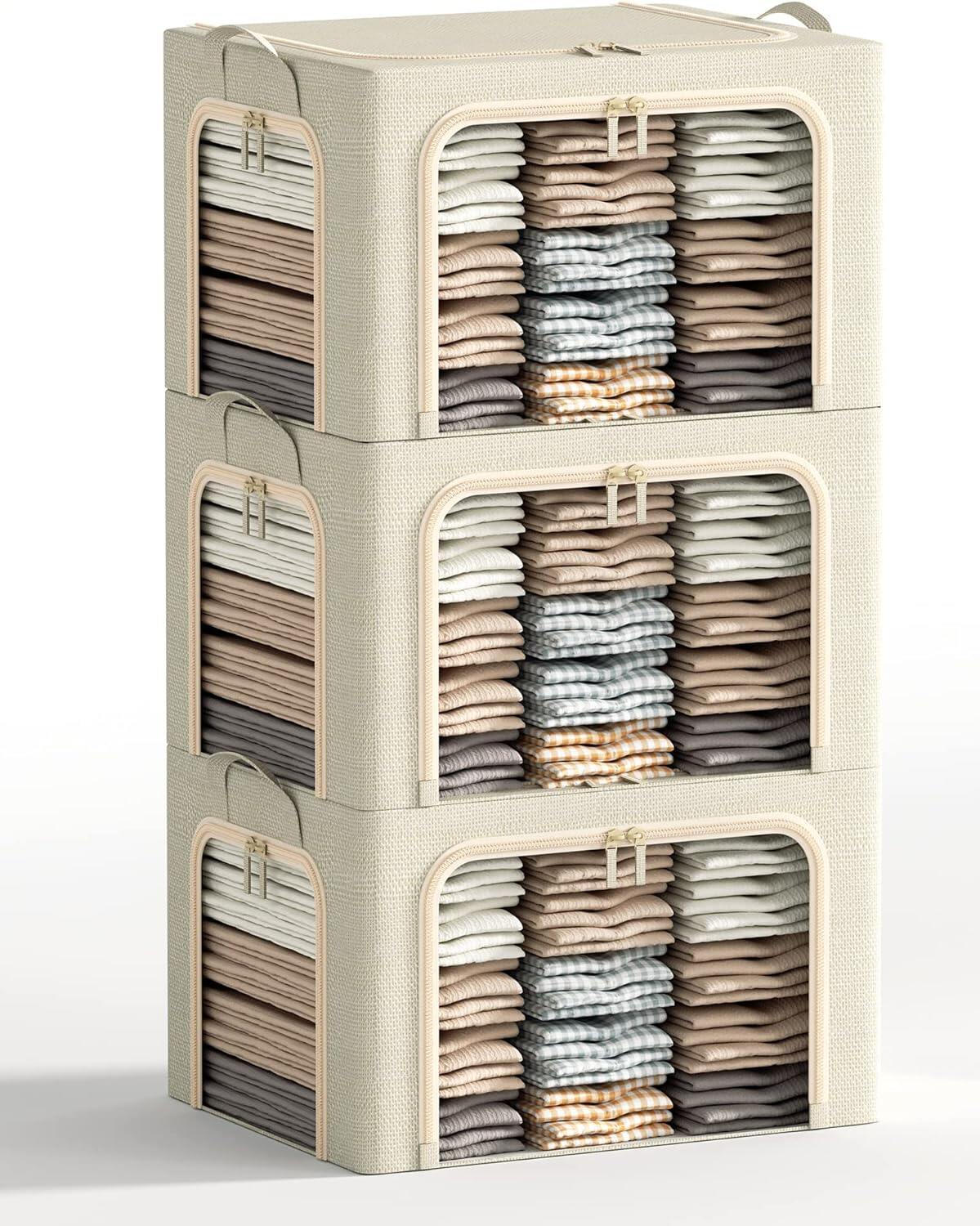 3 Openings Clothes Storage Bins with Metal Frame