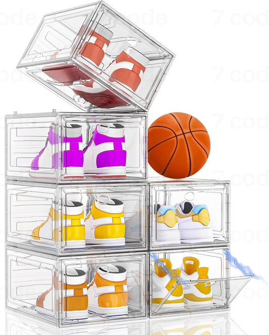 Thicken & Sturdy Clear Shoe Storage Organizer with Magnetic Door