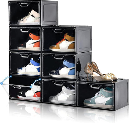 Shoe Boxes Clear Plastic Stackable, Large Shoe Storage Organizer with Lids